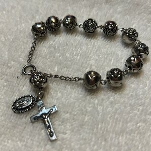 Silver Tone Rose Bead Bracelet religious